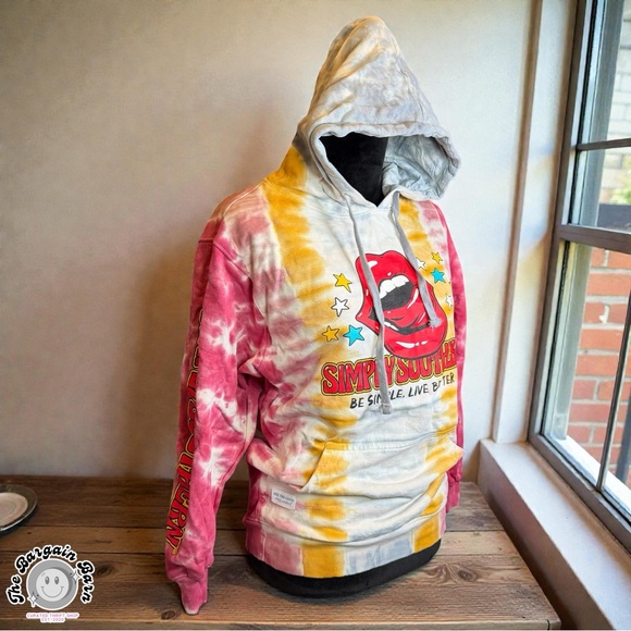 Simply Southern Tie Dye Hoodie Graphic Lips Stars Pullover Sweatshirt (Small) - Picture 2 of 8